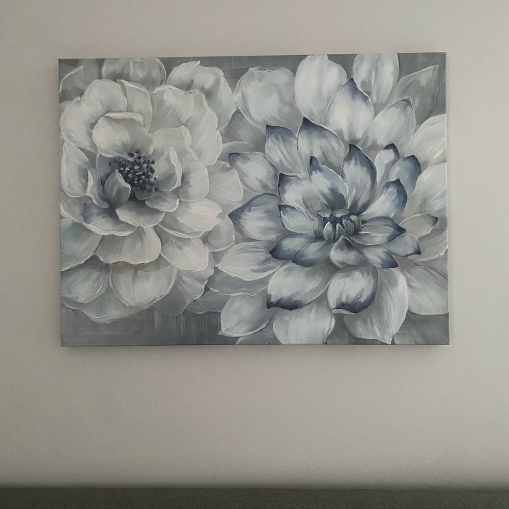 Floral Canvas Wall Art in Gray and White

32” W x 24” H
1” thick
